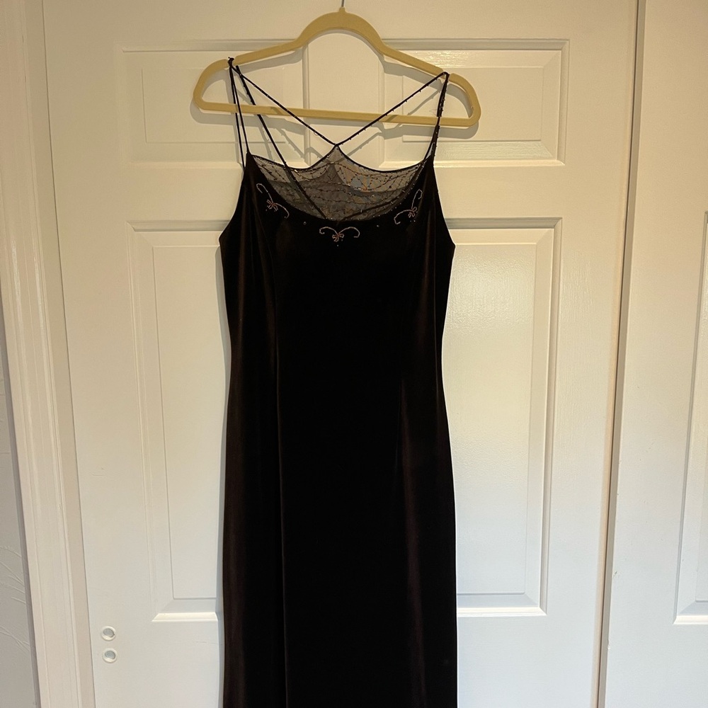 Gorgeous brown vintage bedazzled velvet dress